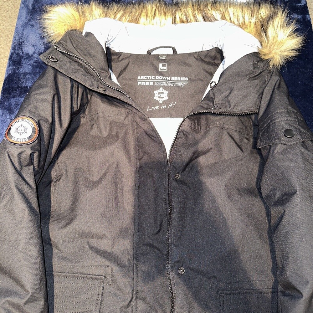 FREE COUNTRY Womens LARGE Black Artic Down Series Canvas Short Jacket